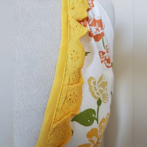 Colorful Yellow Floral Pattern Cotton Apron Women's Size S/M - Picture 6 of 8